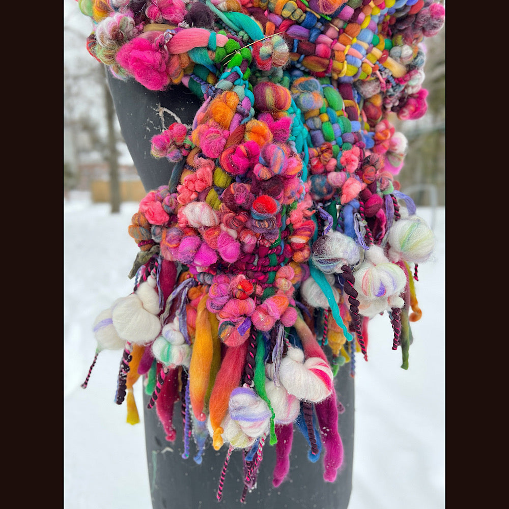 Winter rose Woven art yarn Scarf 104” X 8”