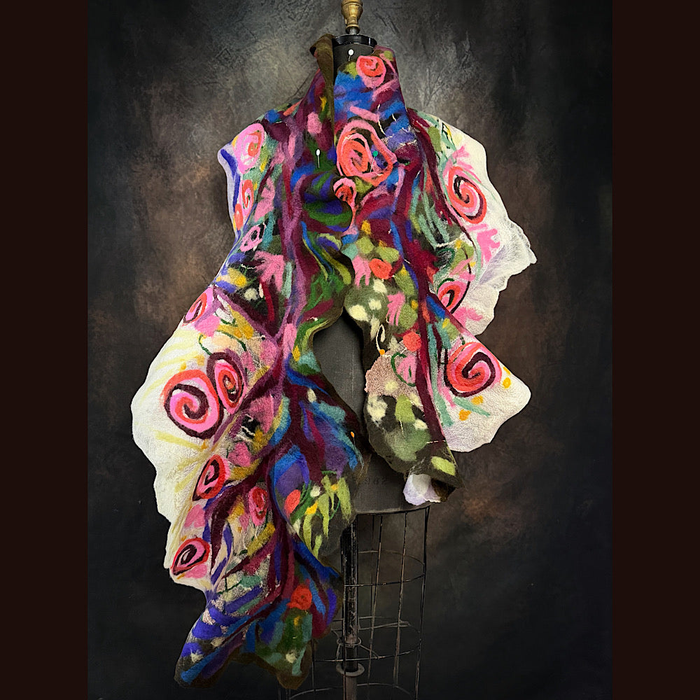 OOAK Handmade wool Felted Scarf 84” X 18”