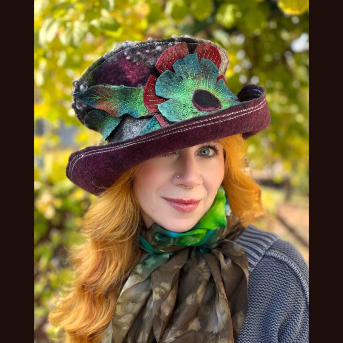 OOAK Handmade wool Felted hat 23.5” medium