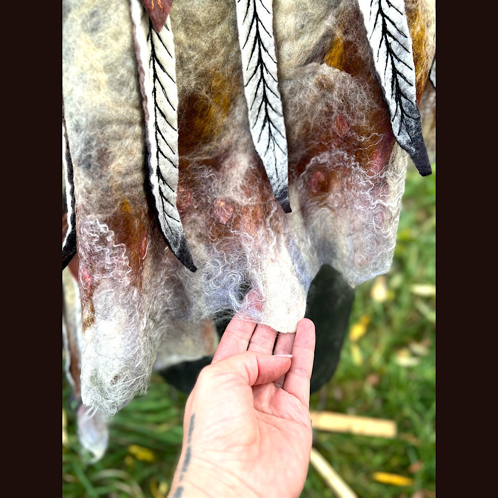 The Owl  felted shawl 80” X 25”