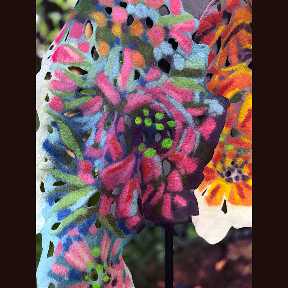 OOAK Handmade wool Felted Scarf 78” X 17” Original art work