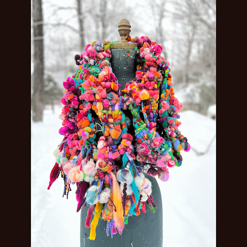 Winter rose Woven art yarn Scarf 104” X 8”