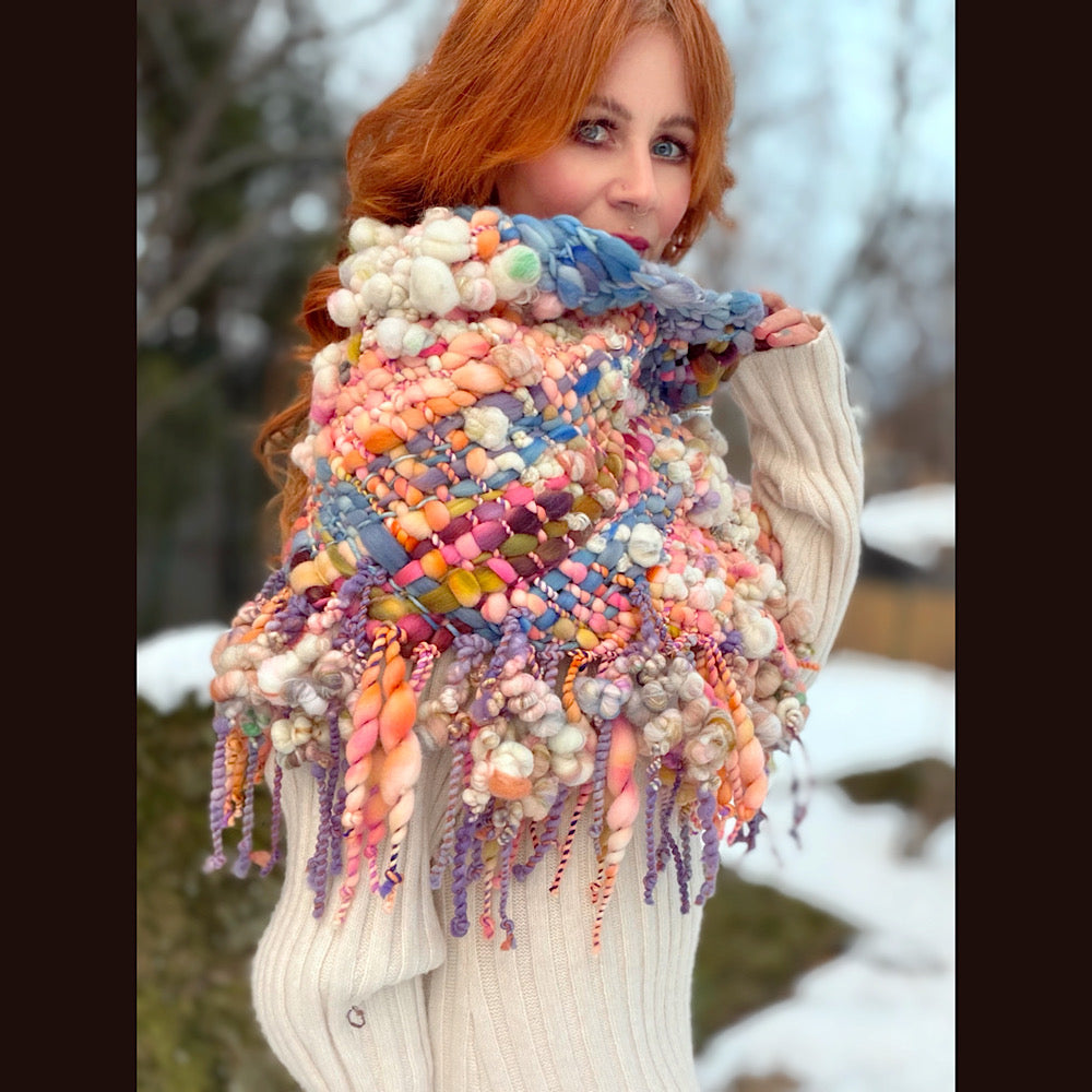 Handmade wool Woven Scarf shawlette 20” X 19”