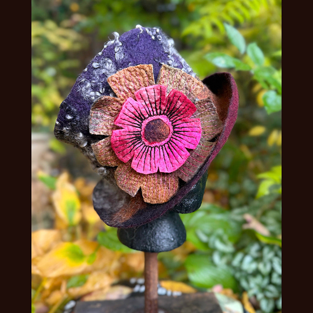 OOAK Handmade wool Felted hat 23.5” medium