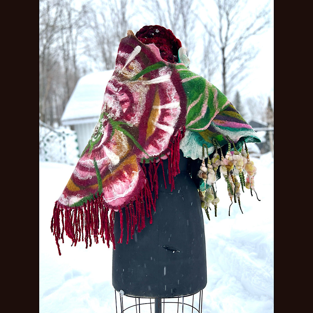 Rose felted wrap 57” X 27”