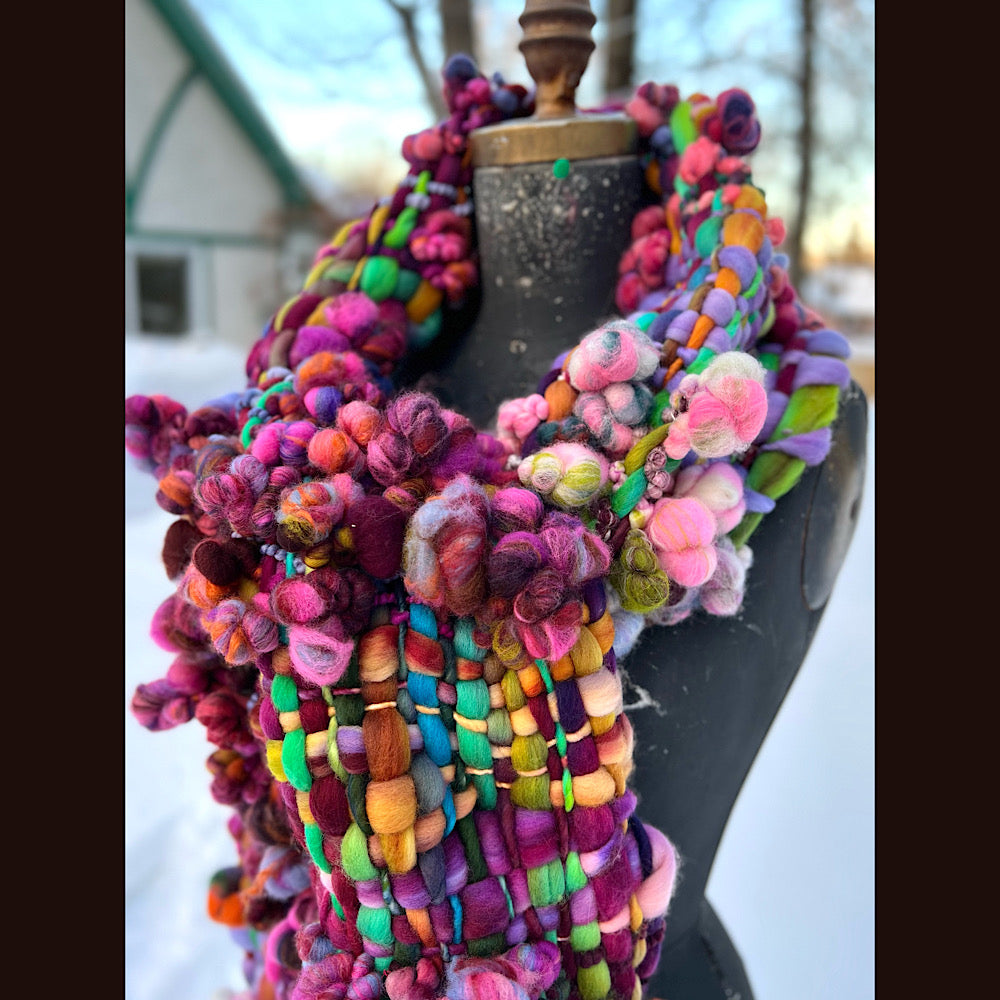 Winter rose Woven art yarn Scarf 100” X 8”