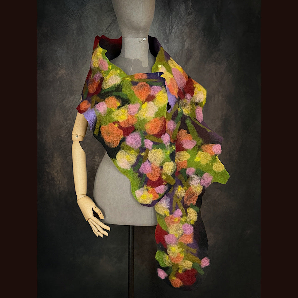 OOAK Handmade wool Felted Scarf 76” X 12” Original art work