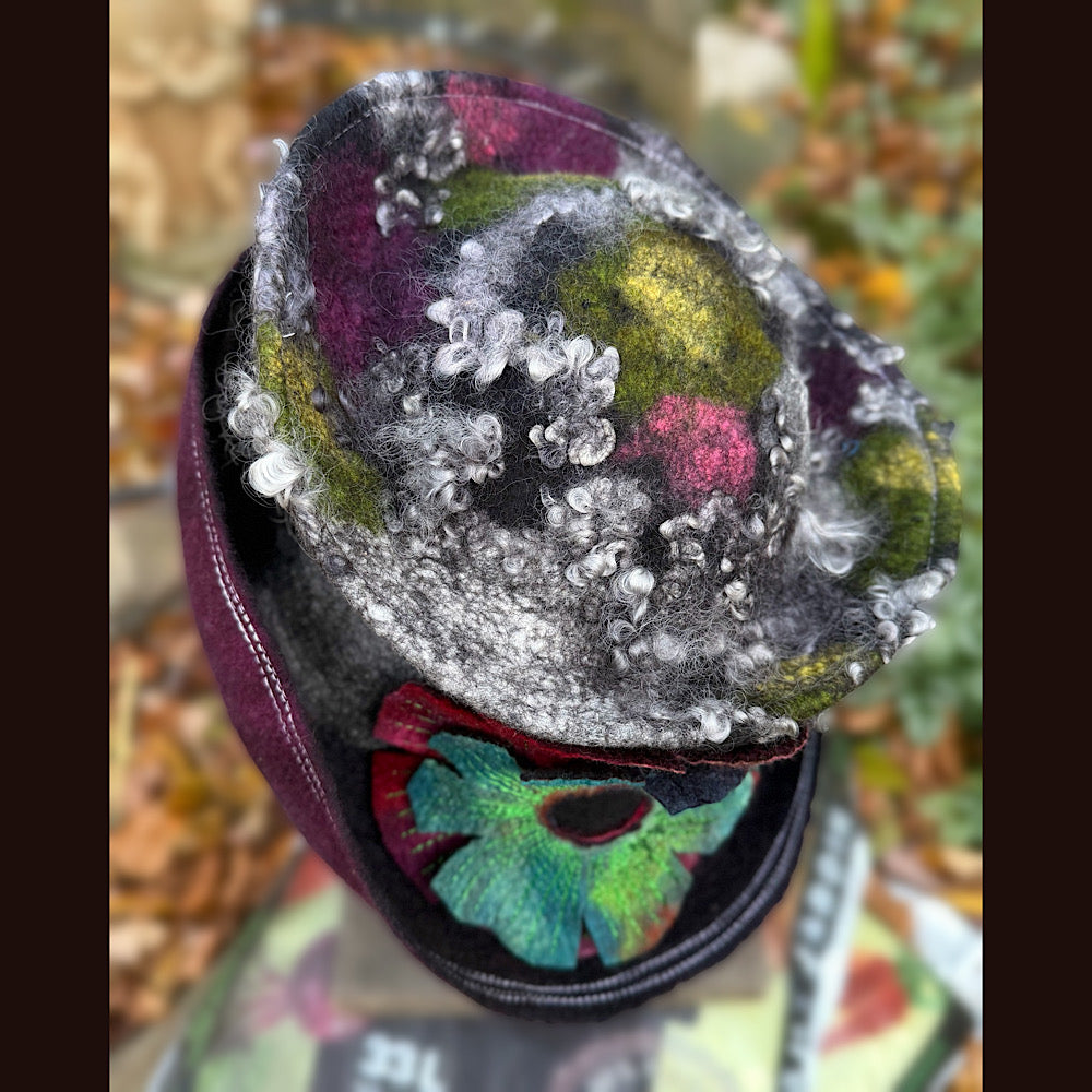 OOAK Handmade wool Felted hat 23.5” medium
