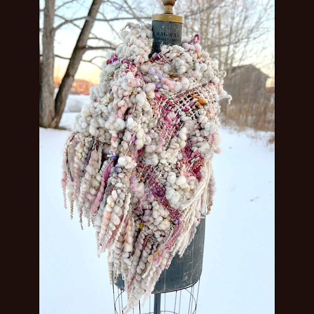 The Snow Rose Shawl  64” X 22”  1.3 pound