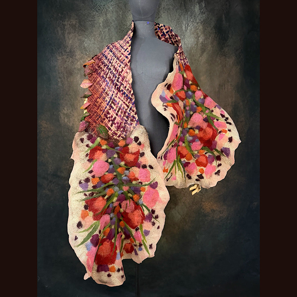 OOAK Handmade wool Felted Scarf 84” X 17” Original art work