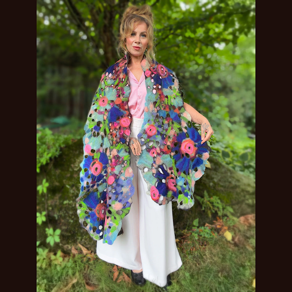 OOAK Handmade wool Felted Scarf 90” X 17”Original art work