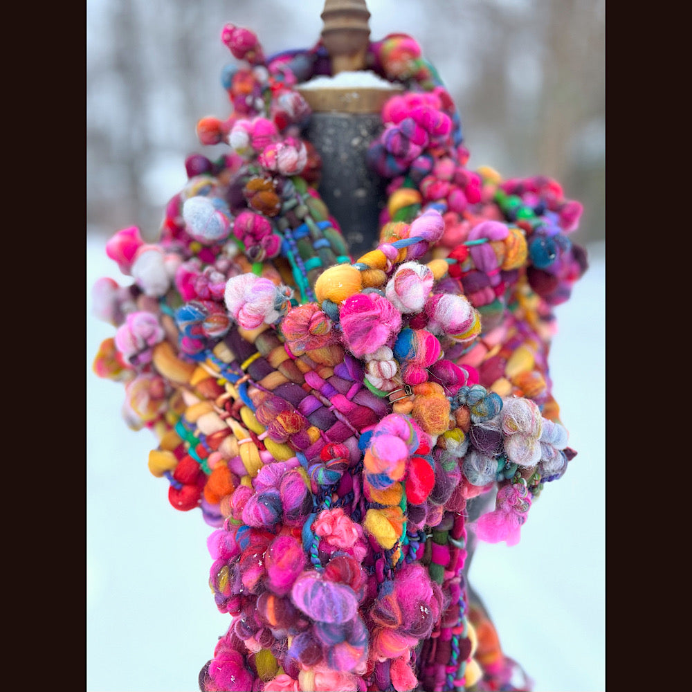 Winter rose Woven art yarn Scarf 104” X 8”