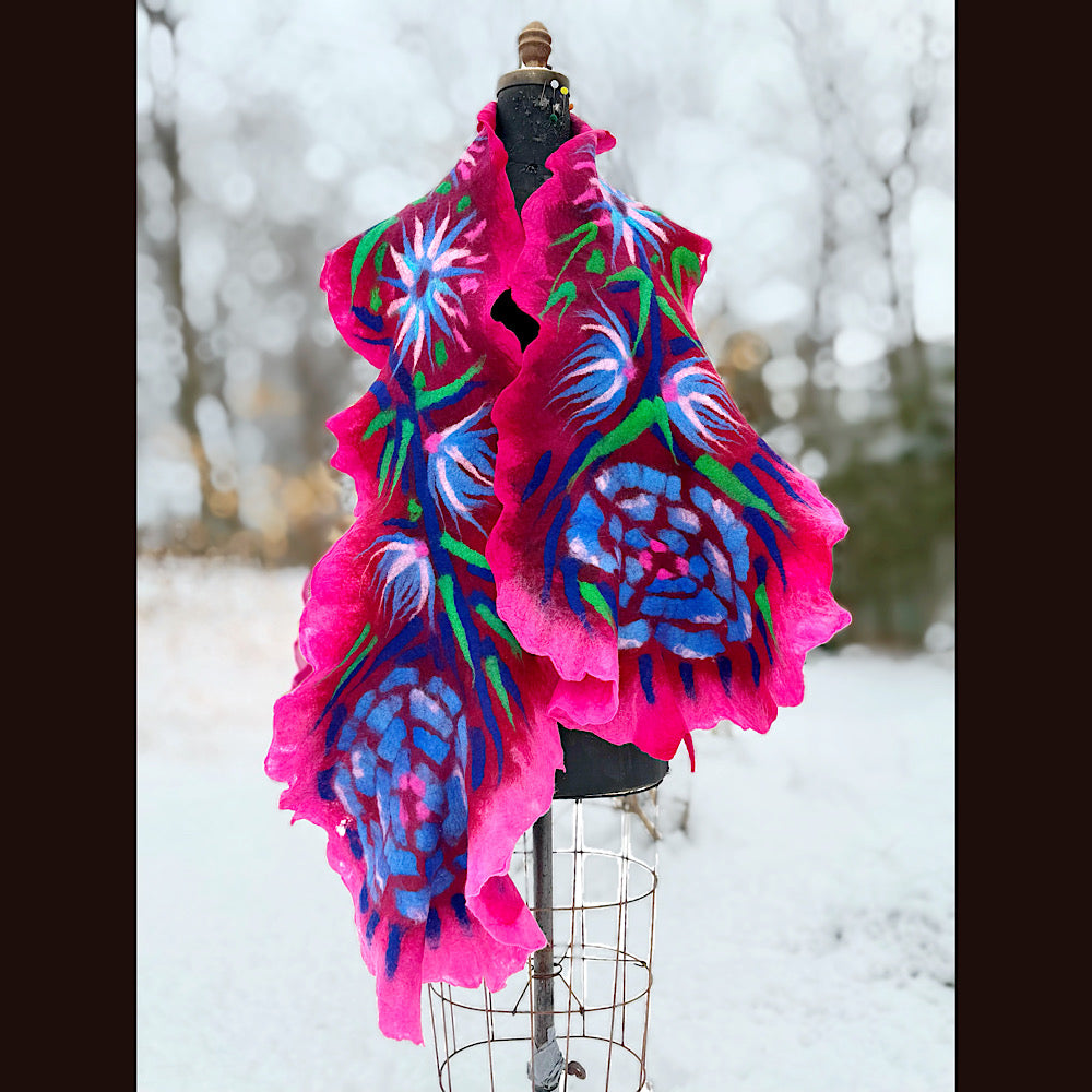 Handmade wool Felted Scarf 80” X 20