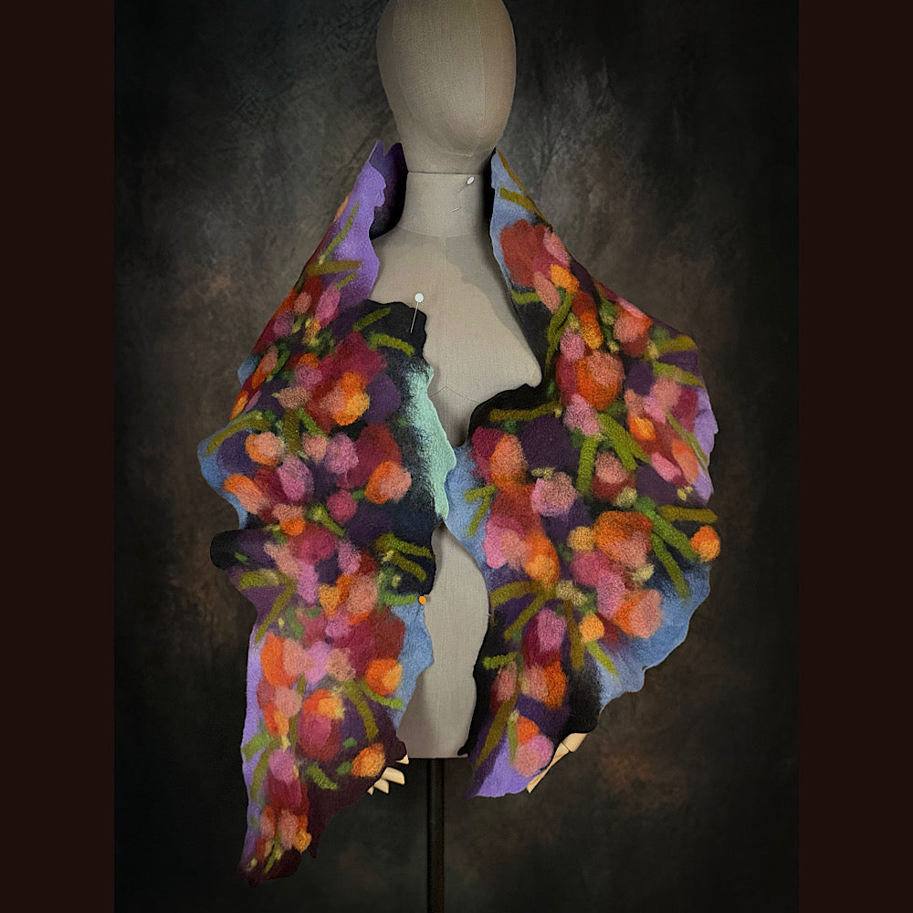 OOAK Handmade wool Felted Scarf 76” X 15” Original art work
