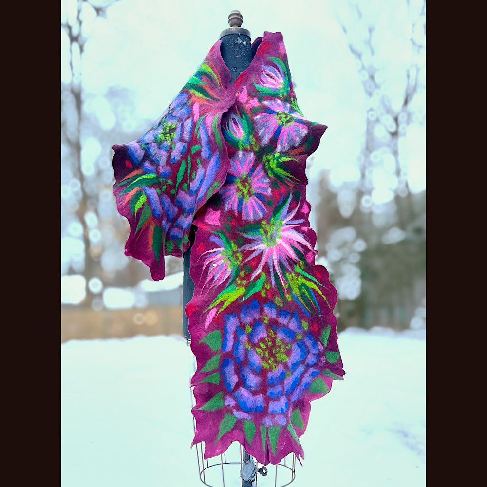 Handmade wool Felted Scarf 80” X 17”