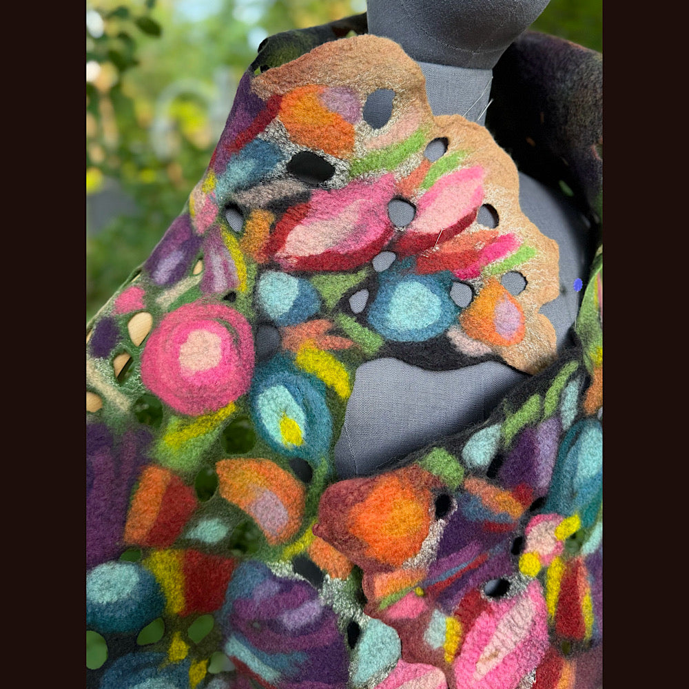 OOAK Handmade wool Felted Scarf 80” X 24”Original art work
