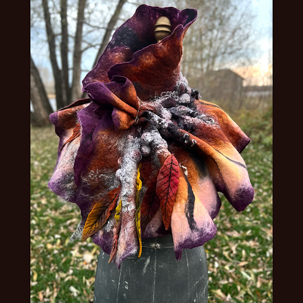 Autumn butterfly felted scarf 50” X 18”