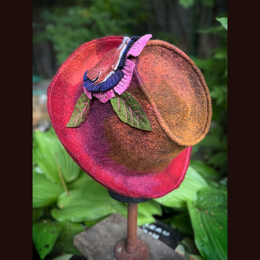 OOAK Handmade wool Felted hat 23.5” medium