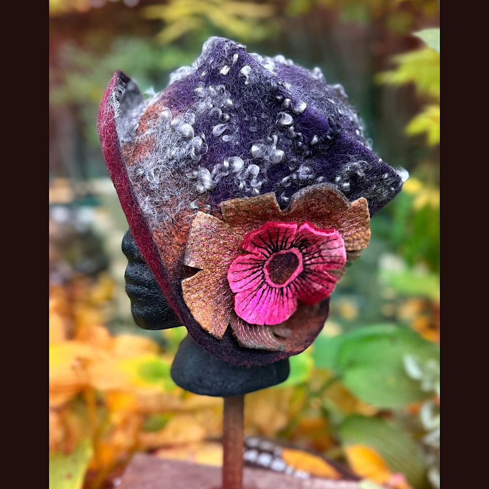 OOAK Handmade wool Felted hat 23.5” medium