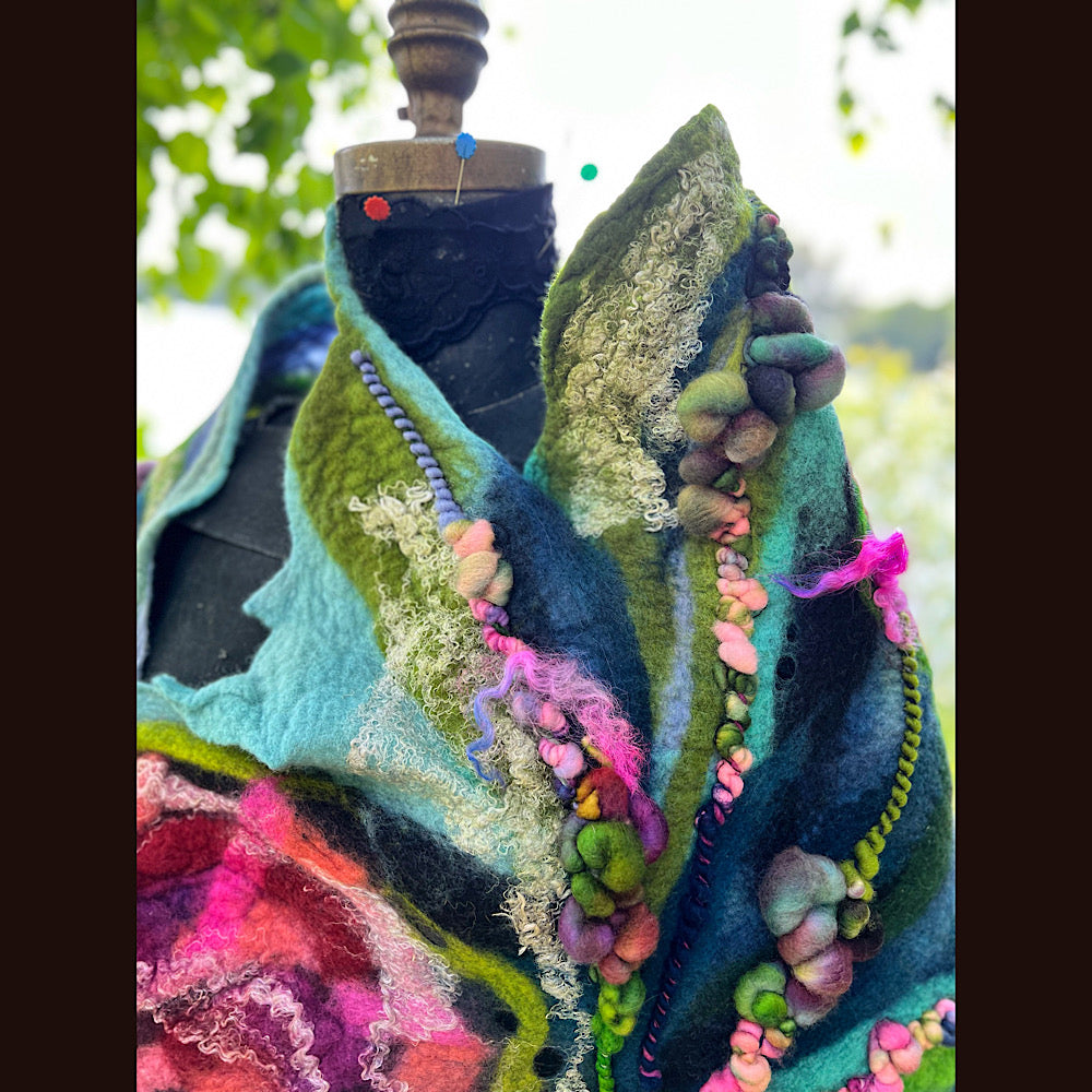 Wild Roses Large Felted Shawl 80” X 30”