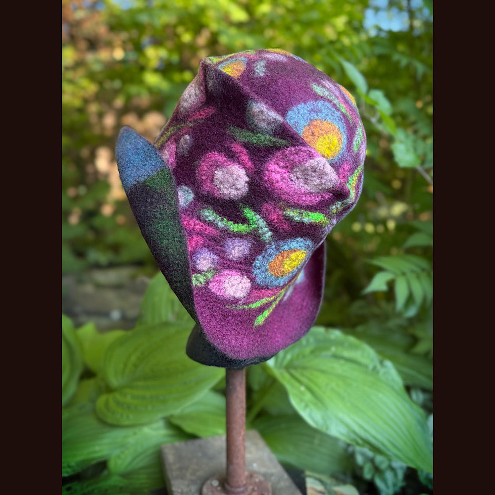 OOAK Handmade wool Felted hat 23.5” medium