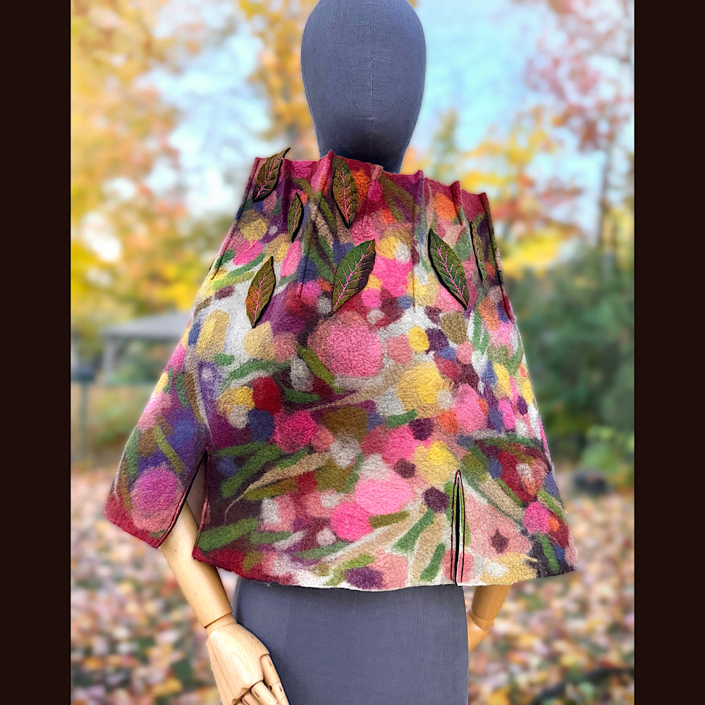 OOAK Handmade wool Felted Capelette 26” X 21” Original art work