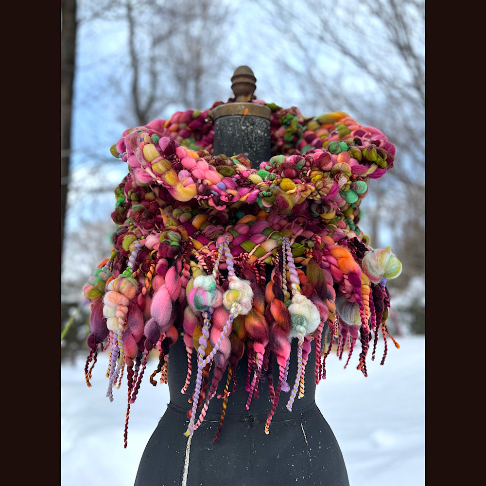 Winter rose Woven art yarn Giant cowl