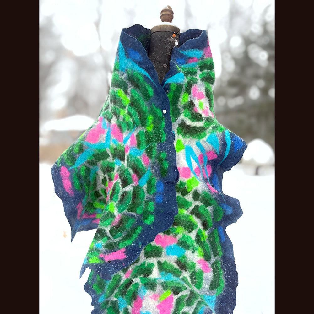 Handmade wool Felted Scarf 80” X 17”