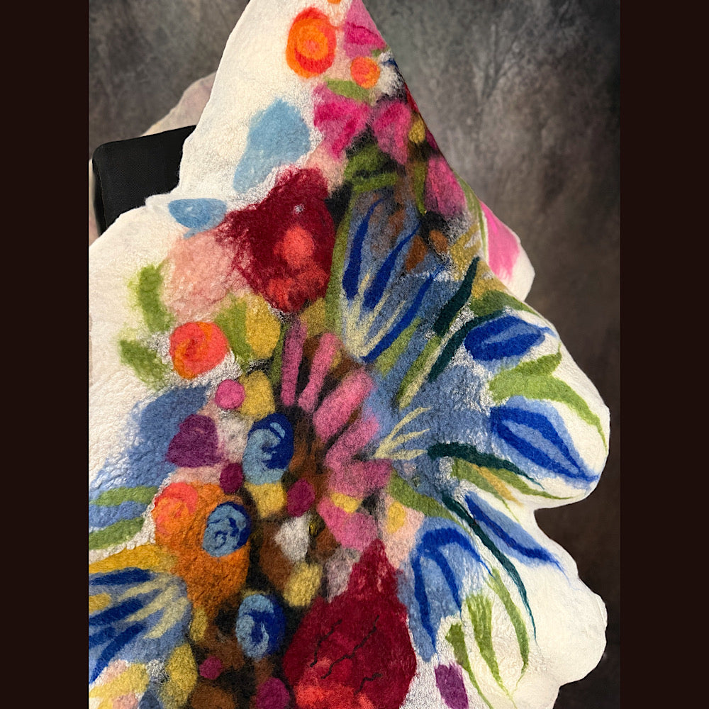 OOAK Handmade wool Felted Scarf 84” X 20” Original art work