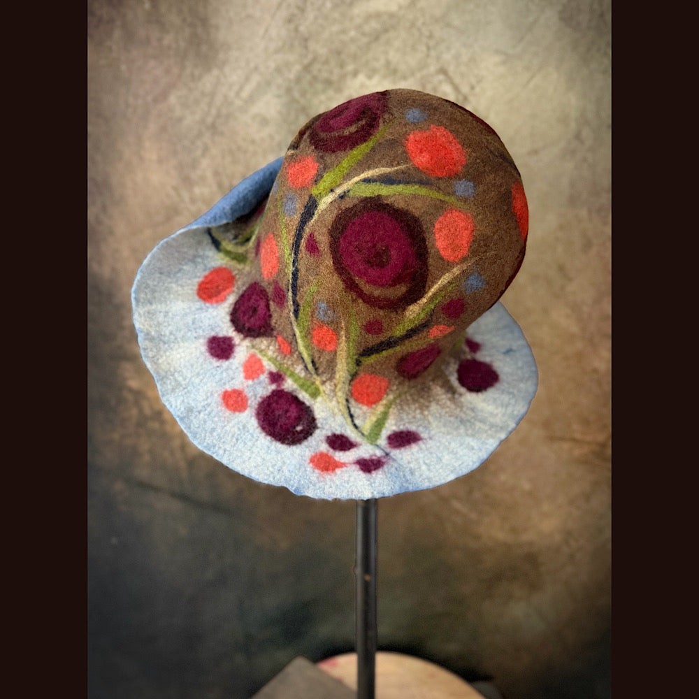 OOAK Handmade wool Felted hat 23.5” medium