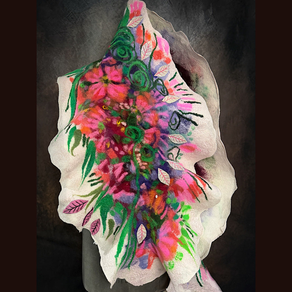 OOAK Handmade wool Felted Scarf 80” X 18”