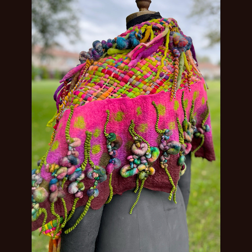 Felted and woven Shawl 55” X 27”