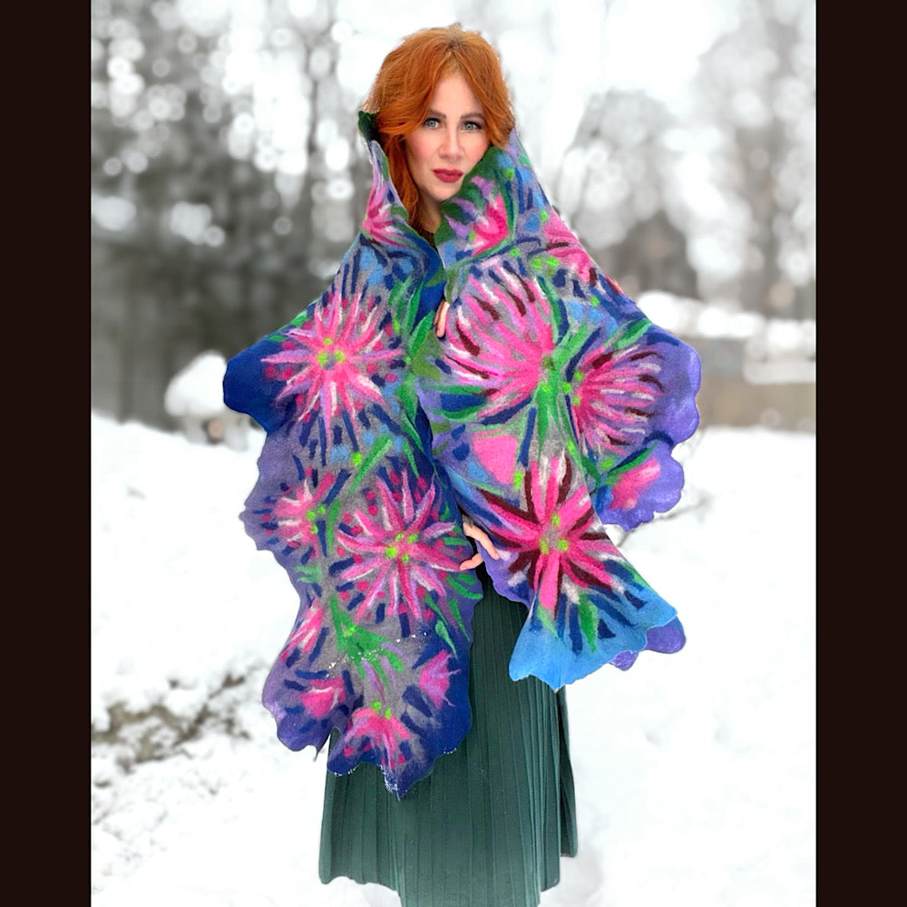 Handmade wool Felted Scarf 80” X 17”