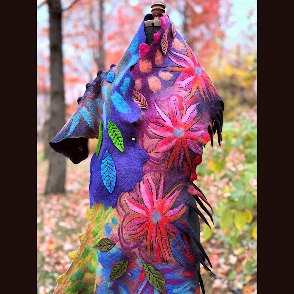 Handmade Felted Wool Scarf 74” X 33”