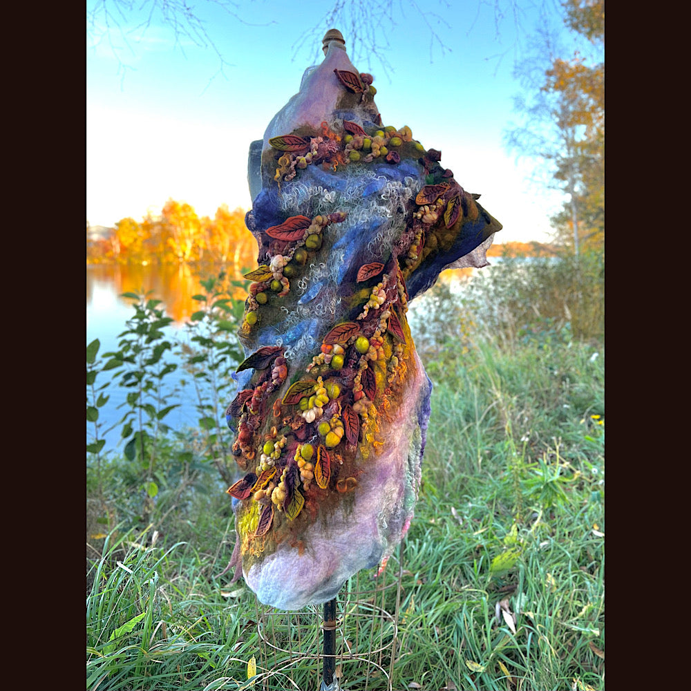 Chicoutimi river felted shawl 59” X 22”