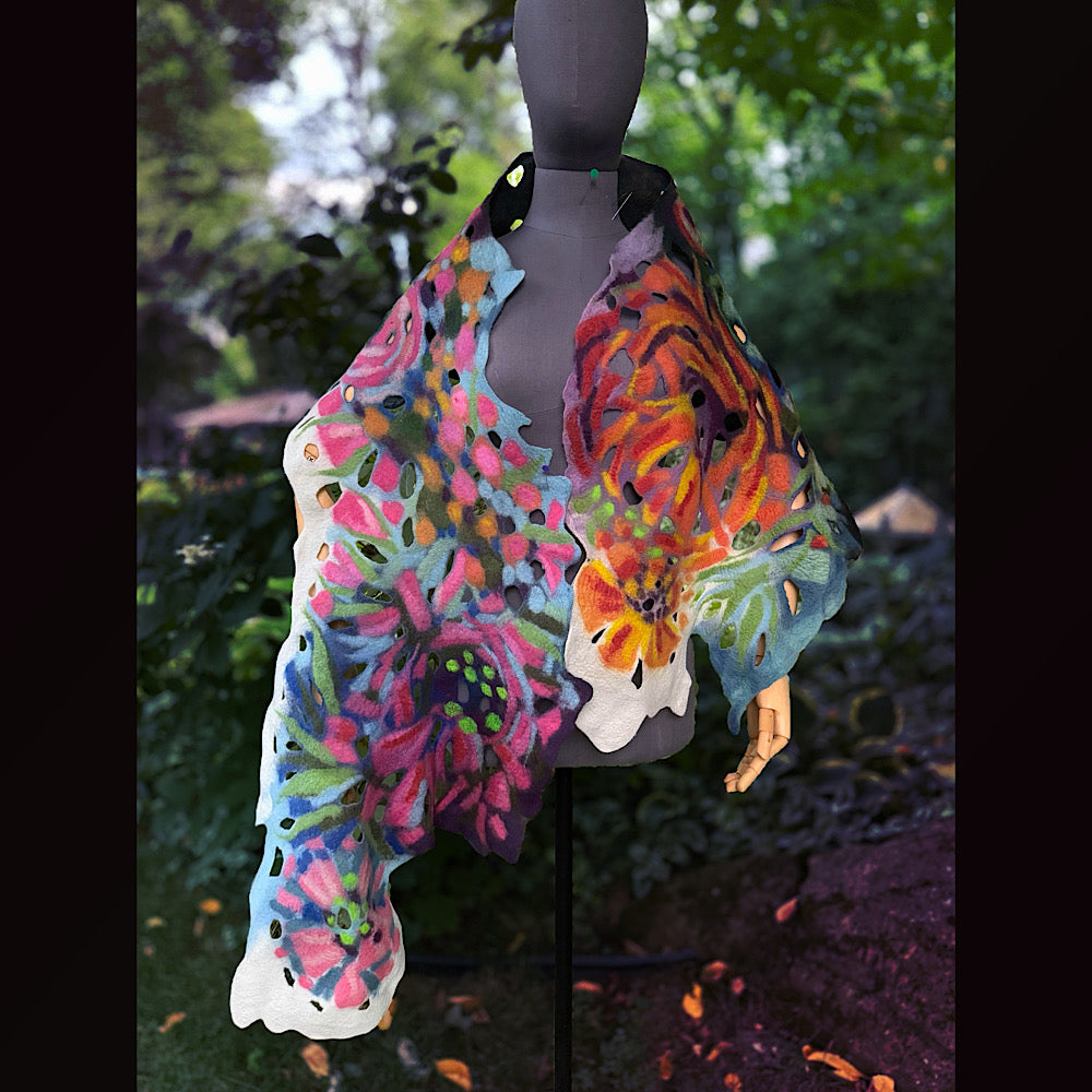 OOAK Handmade wool Felted Scarf 78” X 17” Original art work