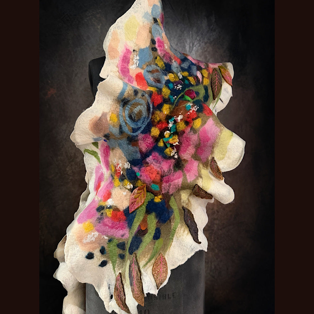 OOAK Handmade wool Felted Scarf 86” X 21”