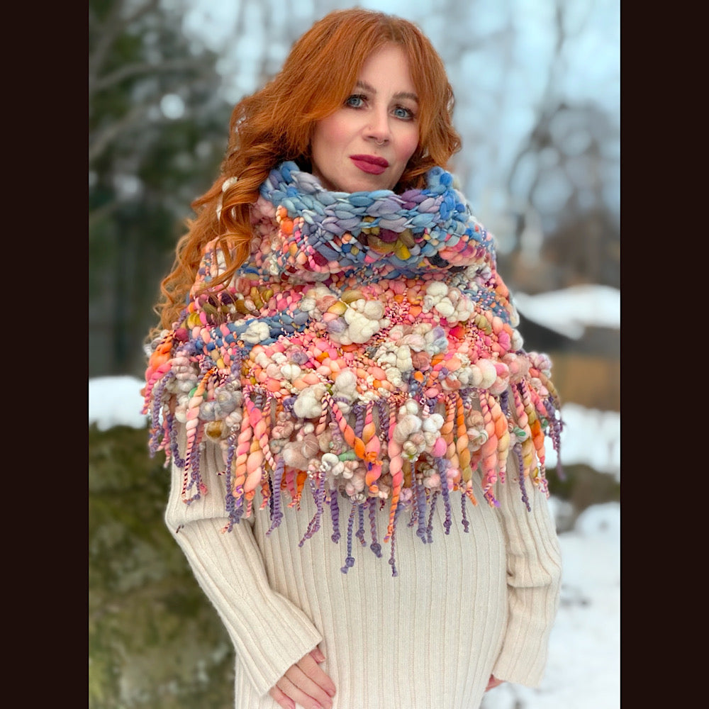 Handmade wool Woven Scarf shawlette 20” X 19”