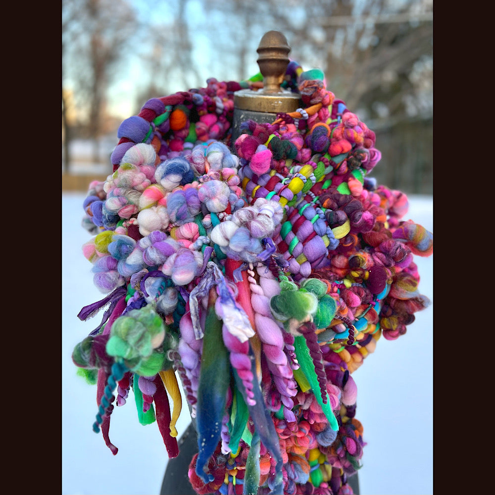 Winter rose Woven art yarn Scarf 100” X 8”