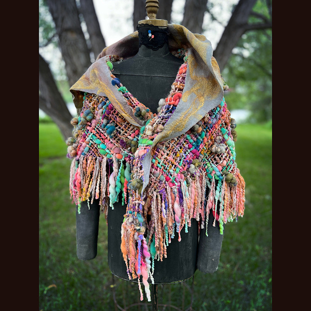 Woven shawl with hood 82” X 36”