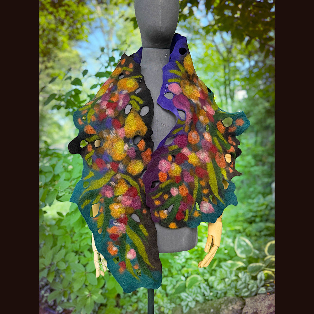 OOAK Handmade wool Felted Scarf 72” X 13” Original art work