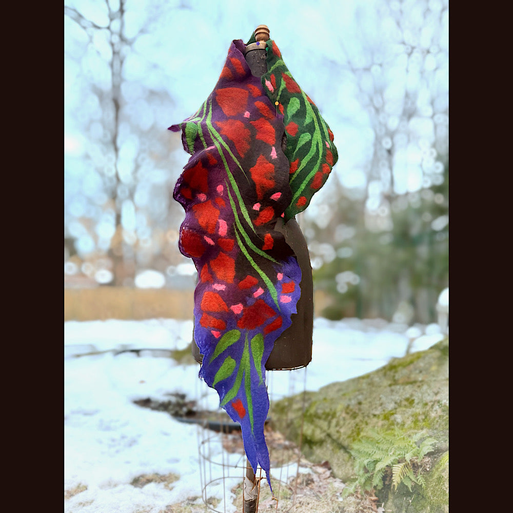 Handmade wool Felted Scarf 68” X 11”