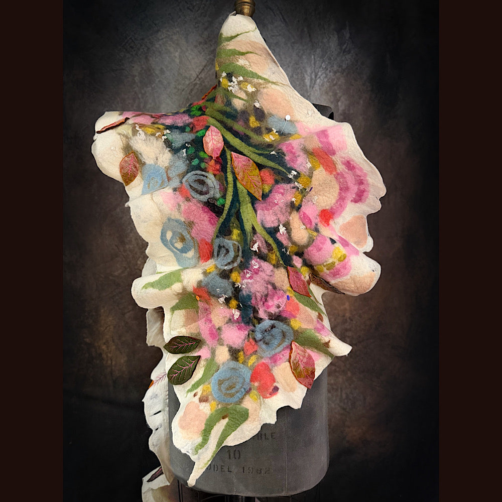 OOAK Handmade wool Felted Scarf 86” X 21”