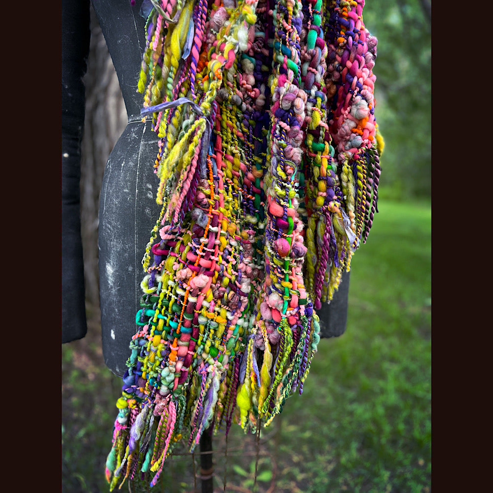 Rainbow warrior Woven shawl 82” X 36” 1 pound