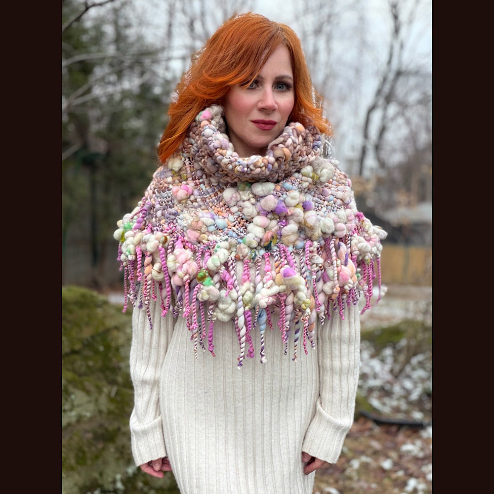 Handmade wool Woven Scarf shawlette 19”X 20”