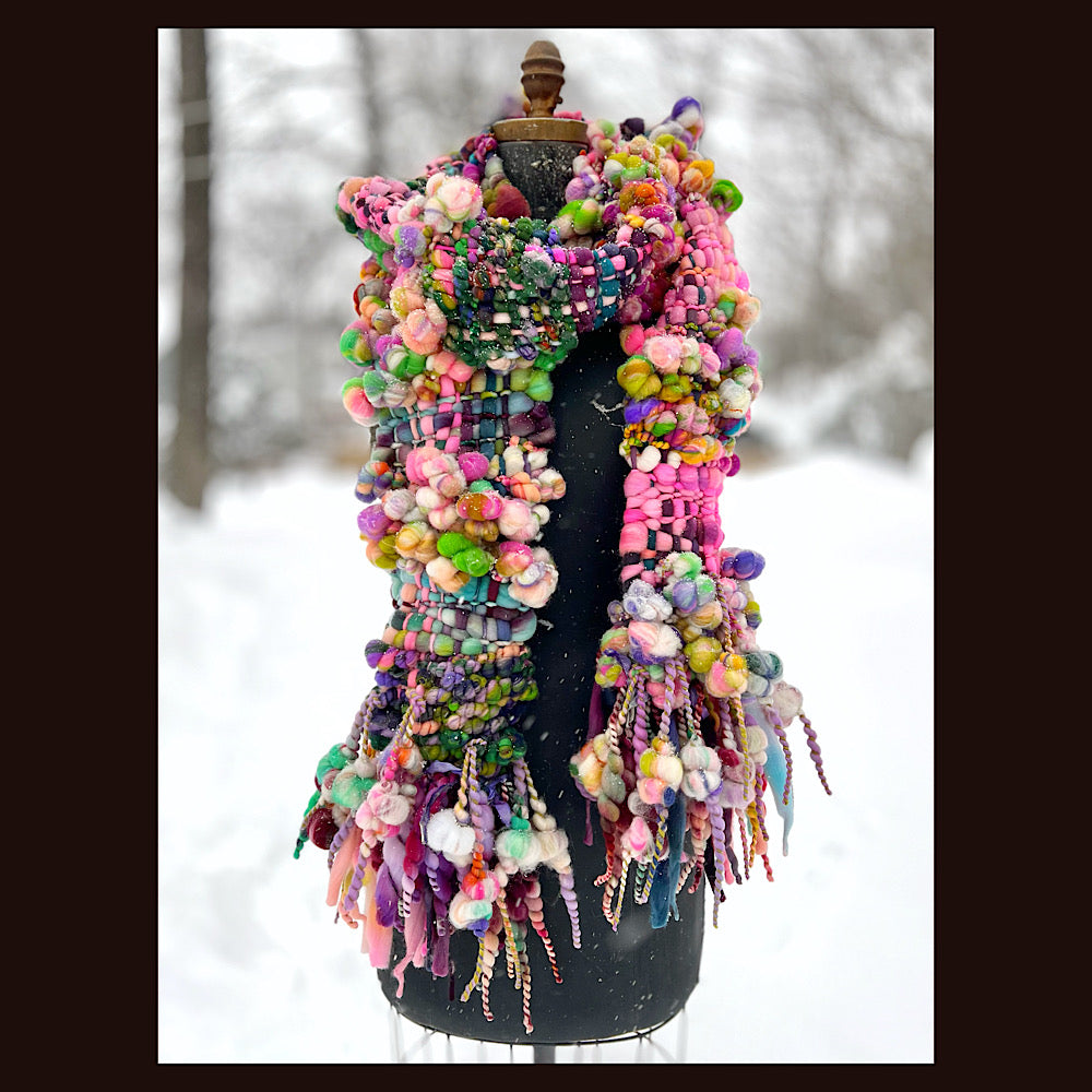 Frosted primroses woven art yarn Scarf 102” X 7”