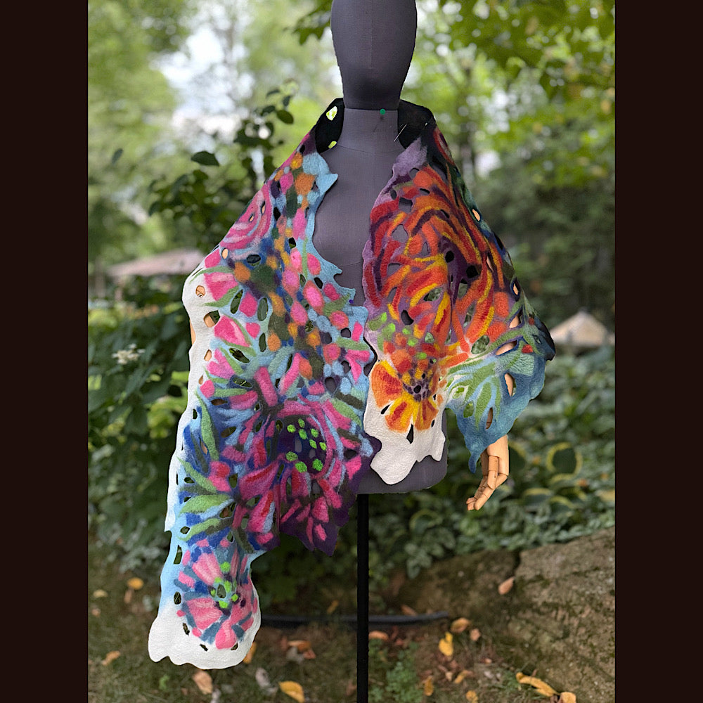 OOAK Handmade wool Felted Scarf 78” X 17” Original art work
