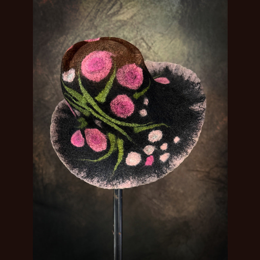 OOAK Handmade wool Felted hat 23.5” medium
