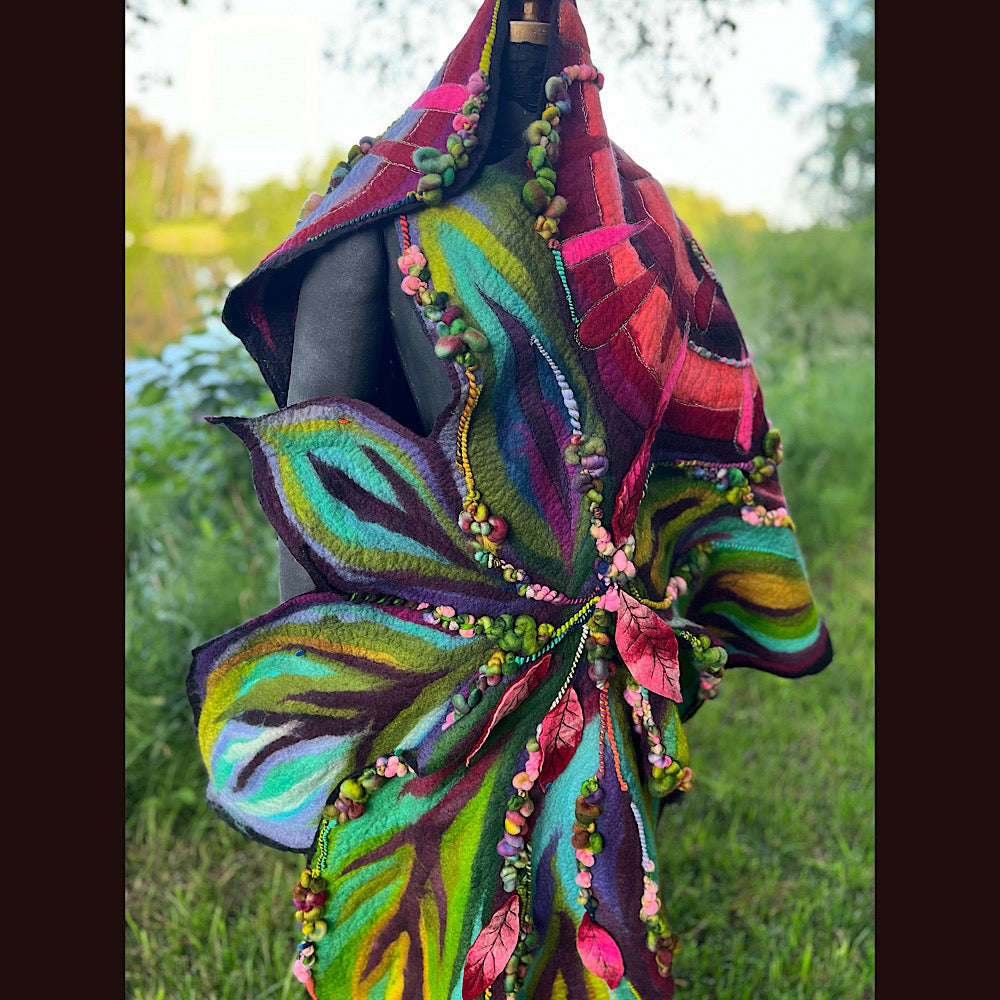 Wild Roses Large Felted Shawl 75” X 38”