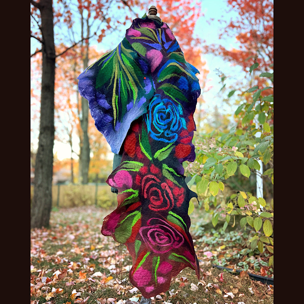 Handmade wool Felted Scarf 84” X 17”